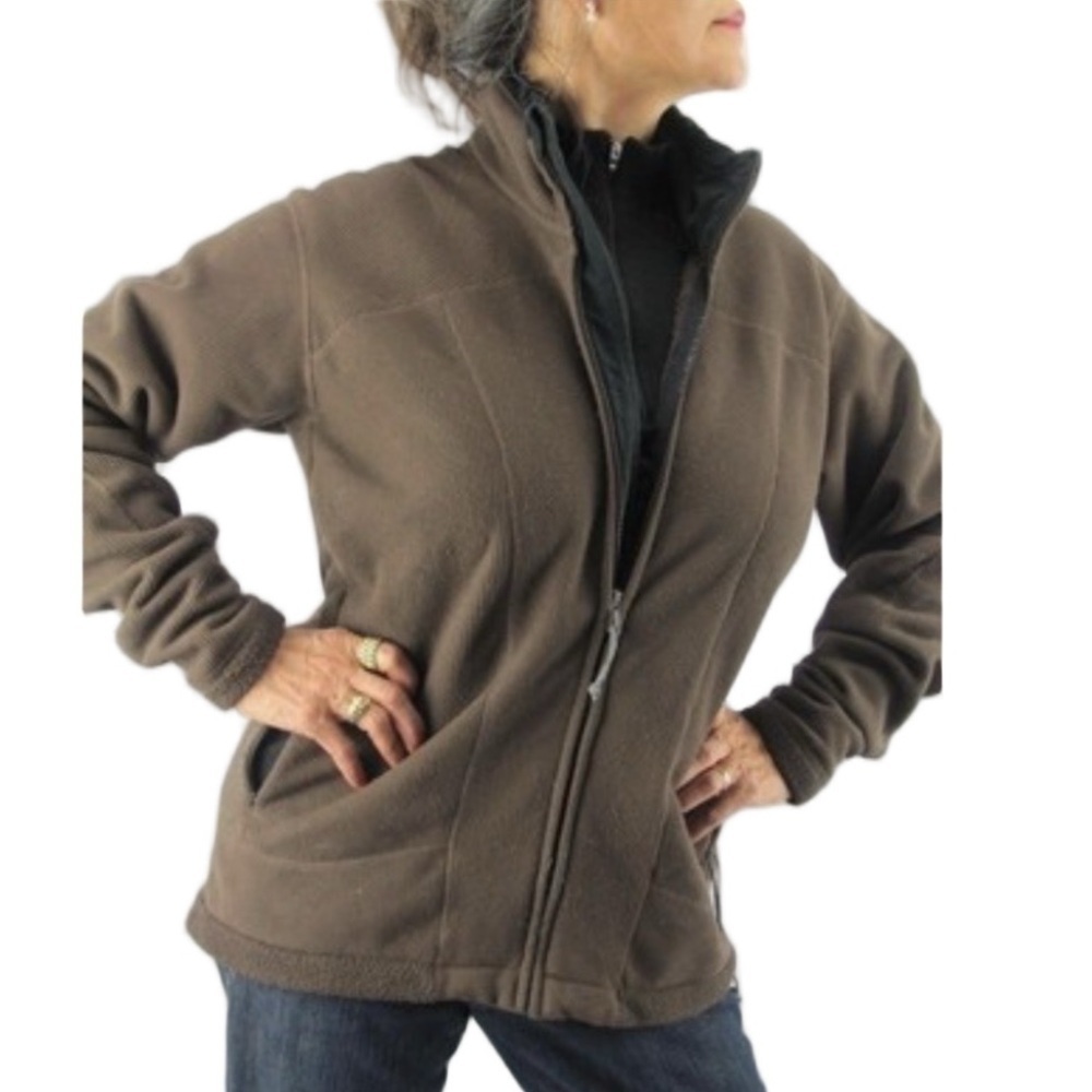 Mountain Hardwear Brown Soft Shell Fleece Zip Front Jacket Size 12